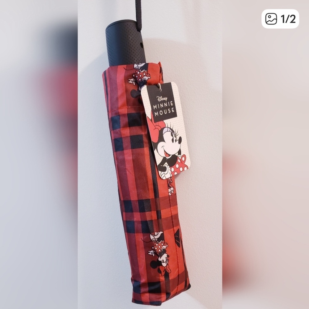Disney Minnie Mouse Red Checkered Umbrella NWT